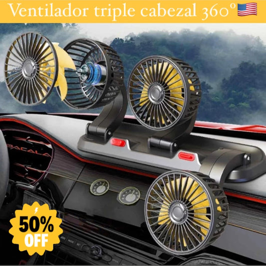 Ventilador triple cabezal 360º para auto🇺🇸